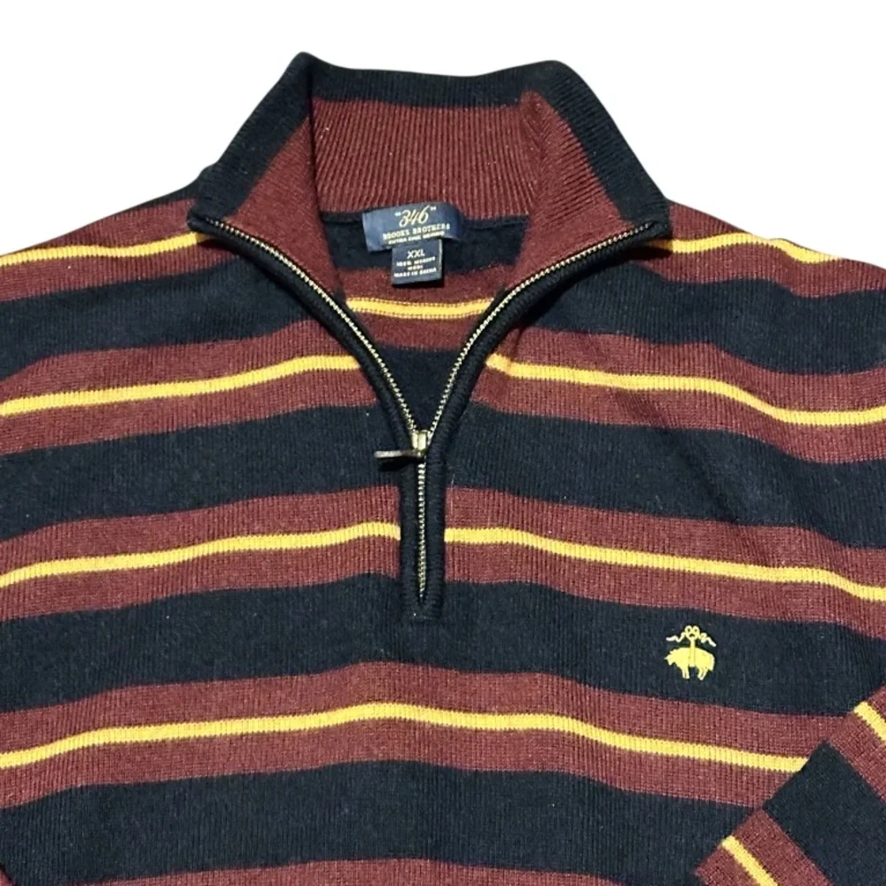 Brooks Brothers Men’s VINTAGE 1/4 Zip Stripe Sweater Merino Wool XXL